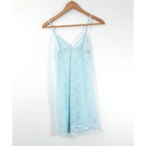 Blue Slip Dress Women Large Mini See Through Lace Sheer Light Babydoll Sleepwear